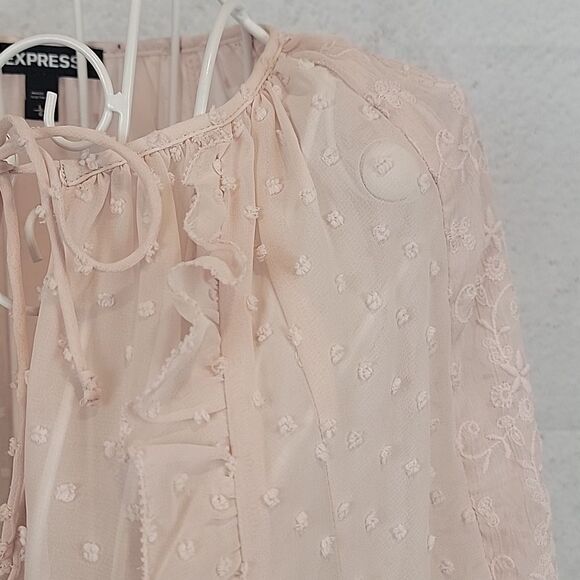Express Sheer Peach Colored Blouse With Embroidered Details Womens Size Lg - Picture 4 of 11